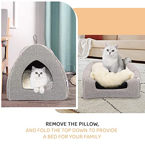 Docatgo Cama Gato Cueva Suave - Casa Gato Mediano Lavable con Cojín Desenfundable y Extraíble, Camas para Perros Pequeños 38x38x40cm, Gris Oscuro