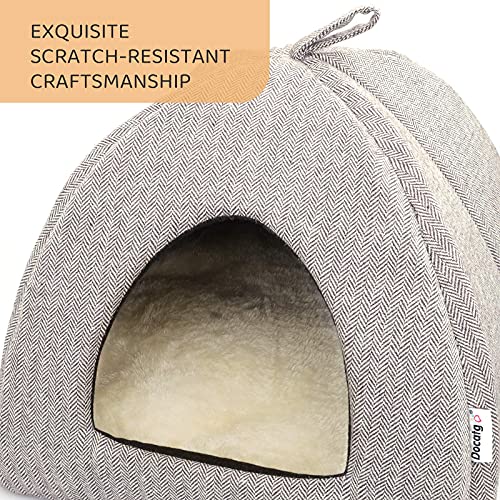 Docatgo Cama Gato Cueva Suave - Casa Gato Mediano Lavable con Cojín Desenfundable y Extraíble, Camas para Perros Pequeños 38x38x40cm, Gris Oscuro