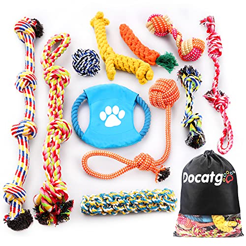 Docatgo Grupo de Juguetes para Perros Durable Masticable Cuerda Soledad Grupo de Juguete para Perrito Pequeño Medio Solitario para Mantener a su Perro Sano11 Piezas,Inteligencia para Perros Accesorios