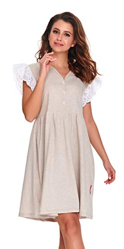 Doctor Nap - Camisón de maternidad para mujer, para hospital, para embarazo y maternidad beige S