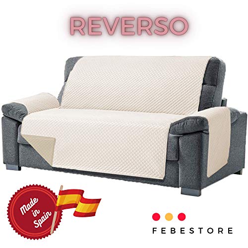 Domum - Funda para Sofá de 3 Plazas y Sillón Reclinable | Fabricado en España | Color Beige | Cubre Sofá Reversible y Acolchado | Protege del Desgaste Diario y del Paso de Mascotas