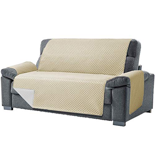 Domum - Funda para Sofá de 3 Plazas y Sillón Reclinable | Fabricado en España | Color Beige | Cubre Sofá Reversible y Acolchado | Protege del Desgaste Diario y del Paso de Mascotas