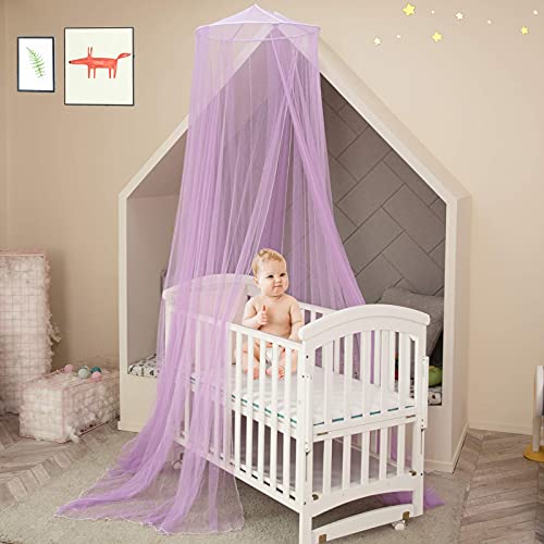 Dosel de cama de princesa con pompones Colgante de gasa Mosquitera para niños Castillo al aire libre de interior Tienda de juegos Tienda colgante Casa Decoración Rincón de lectura - Púrpura