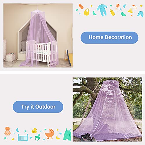 Dosel de cama de princesa con pompones Colgante de gasa Mosquitera para niños Castillo al aire libre de interior Tienda de juegos Tienda colgante Casa Decoración Rincón de lectura - Púrpura