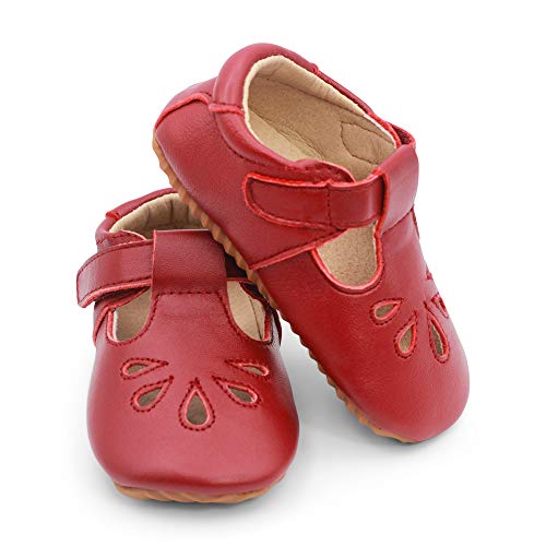 Dotty Fish Lujosos Zapatos de Cuero para bebés, para Fiestas, Bodas y Otras Ocasiones Especiales. Pepitos en Rojo. 22.5 EU