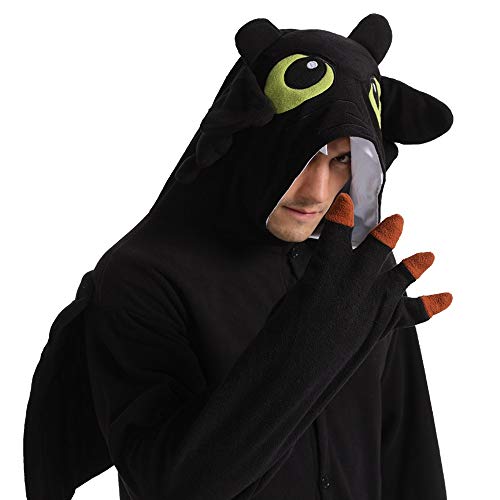 dressfan Animal Negro Dragón Siamese Pijamas Dragón Disfraz Cosplay Disfraz Navidad Halloween Pijamas Unisex Adulto Adolescente Niños (Negro, M(63"-66"))