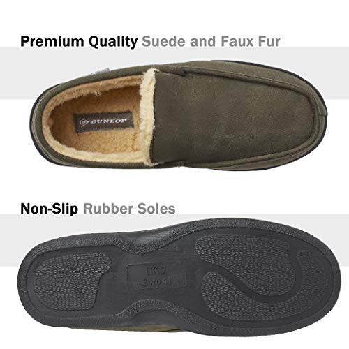 Dunlop Zapatillas Casa Hombre | Pantuflas Estilo Mocasines Cerradas | Zapatillas de Casa Invierno Calientes Suela de Goma Dura | Regalos Originales para Hombre (42, Caqui, numeric_42)