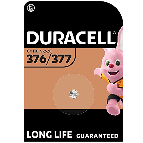 Duracell Pilas especial de óxido de plata 376/377 de 1.55 V, paquete de 1 unidad SR66/SR626/V377/V376/SR626W/SR626SW, diseñadas para su uso en relojes, calculadoras, dispositivos médicos, Cromo