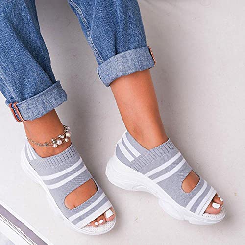 DZQQ Sandalias de Mujer Zapatos de Mujer Tejido elástico Slip On Peep Toe Cuñas Calzado Sandalias de Plataforma de Verano Zapatillas de Deporte Casuales para Mujer