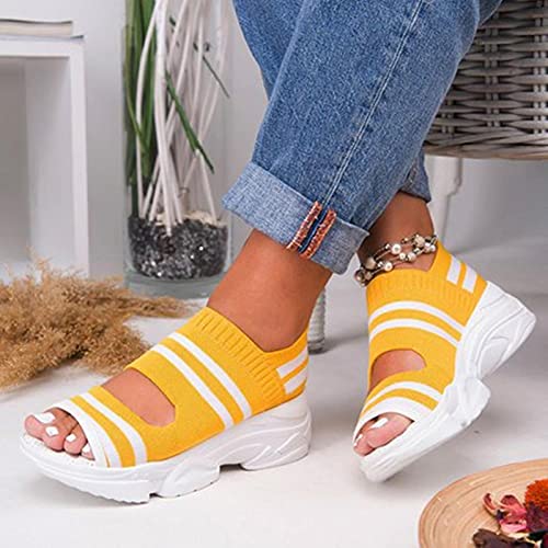 DZQQ Sandalias de Mujer Zapatos de Mujer Tejido elástico Slip On Peep Toe Cuñas Calzado Sandalias de Plataforma de Verano Zapatillas de Deporte Casuales para Mujer