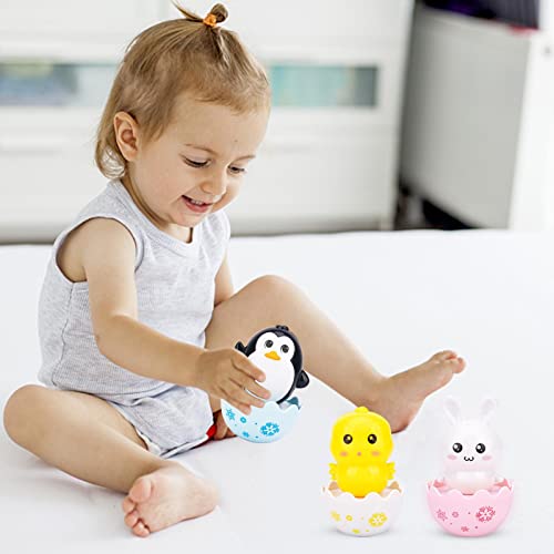 Ecoticfate Juguete de pingüino Wobbler para bebé Juguetes de Vaso oscilante con Forma de Huevo de Animales de Conejo de Pollo Juguete Musical Infantil Montessori para niños pequeños de 6 a 12 Meses