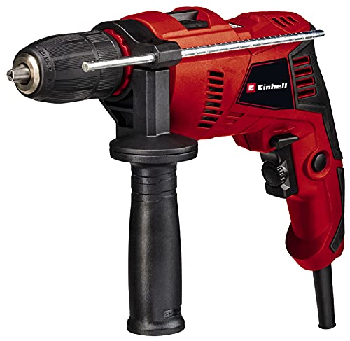 Einhell Taladro de impacto con cable - TE-ID 500 E. 240 V, 550 W, selector de velocidad, engranaje metálico, tope de profundidad de perforación ajustable, 5 taladros para piedra. Incluye maletín