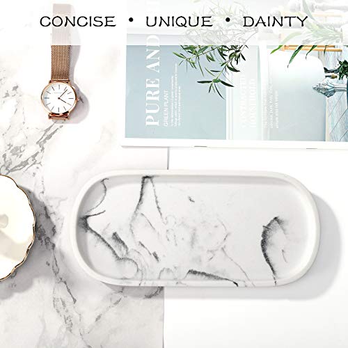 Emibele Bandeja Elíptica para Joyas, 25 x 11 cm Organizador de Resina Decorativo Duradero Impermeable Soporte para Cosméticos Relojes Perfumes Adornos Baño Tocador Escritorio - Arena Blanca