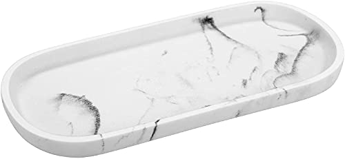 Emibele Bandeja Elíptica para Joyas, 25 x 11 cm Organizador de Resina Decorativo Duradero Impermeable Soporte para Cosméticos Relojes Perfumes Adornos Baño Tocador Escritorio - Arena Blanca