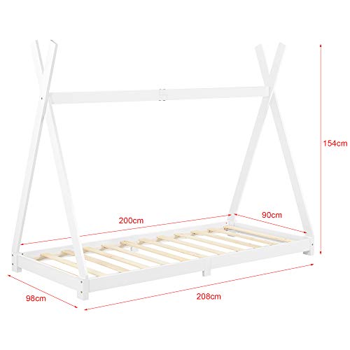 [en.casa] Cama para niños de Madera Pino Höri 90 x 200cm Cama Infantil Estructura Tipi con Somier Blanco Lacado Mate