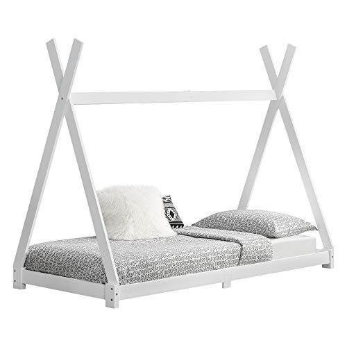 [en.casa] Cama para niños de Madera Pino Höri 90 x 200cm Cama Infantil Estructura Tipi con Somier Blanco Lacado Mate