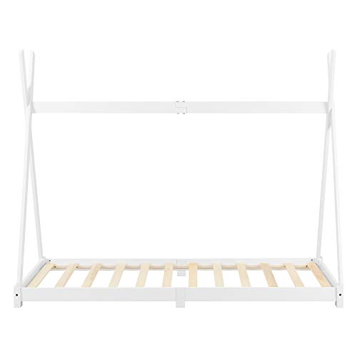 [en.casa] Cama para niños de Madera Pino Höri 90 x 200cm Cama Infantil Estructura Tipi con Somier Blanco Lacado Mate