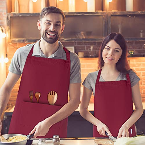 esafio 2 Piezas Delantales, Delantal de Trabajo Ajustables del Cocinero con 2 Bolsillo para Mujeres Hombres,Delantal Chefs Cocina para Cocinar/Hornea/Barbacoa (Rojo)