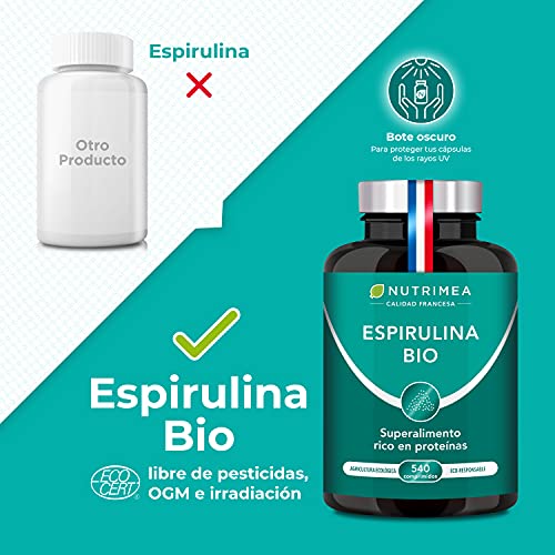 Espirulina Ecológica Suministro para 6 Meses | 540 Comprimidos de 500mg | 100% BIO Vegano | Ideal Deporte Musculación Detox Antioxidante Subir Defensas | Rico en Vitaminas Proteínas y Oligoelementos