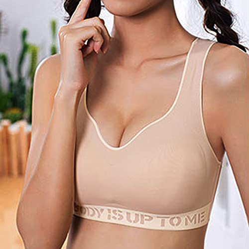 Esque Sujetador De Ropa Interior Sin Espalda para Mujeres- Deportes Talla Grande Yoga Fitness-Mujeres Casual TamañO Fitness La Interior-Set Bralette Y Braguita EróTica Mujer-Ajustable-Beige-XXL