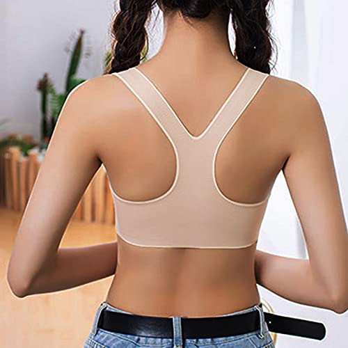 Esque Sujetador De Ropa Interior Sin Espalda para Mujeres- Deportes Talla Grande Yoga Fitness-Mujeres Casual TamañO Fitness La Interior-Set Bralette Y Braguita EróTica Mujer-Ajustable-Beige-XXL