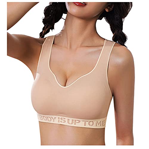 Esque Sujetador De Ropa Interior Sin Espalda para Mujeres- Deportes Talla Grande Yoga Fitness-Mujeres Casual TamañO Fitness La Interior-Set Bralette Y Braguita EróTica Mujer-Ajustable-Beige-XXL