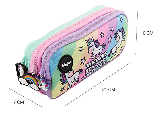 Estuche para lápices de 3 compartimentos FRINGOO, para niños, divertido y bonito, color Unicorns & Homework - 3 Compartments Large