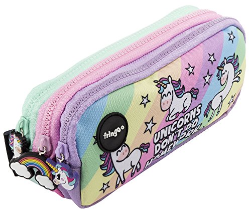 Estuche para lápices de 3 compartimentos FRINGOO, para niños, divertido y bonito, color Unicorns & Homework - 3 Compartments Large