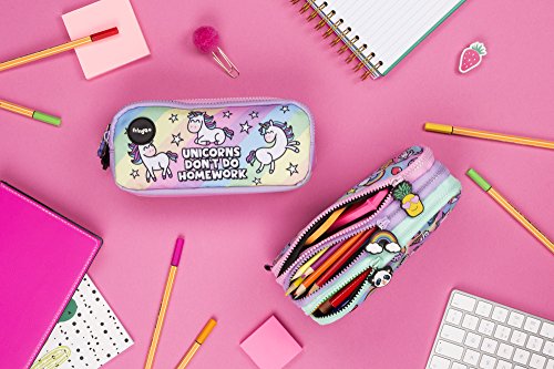 Estuche para lápices de 3 compartimentos FRINGOO, para niños, divertido y bonito, color Unicorns & Homework - 3 Compartments Large