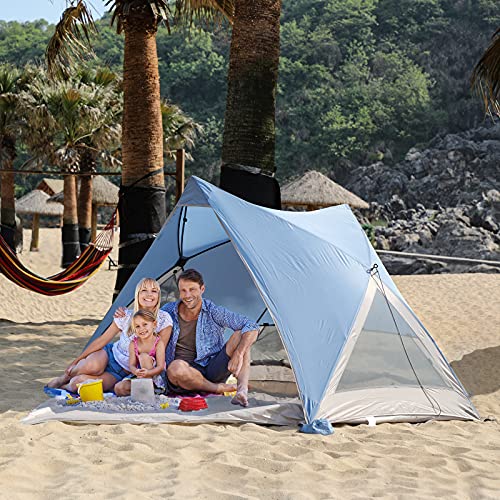 EVER ADVANCED Tienda de Playa UPF 50+ para 2-3 Personas, Tienda de Campaña Plegable Instantánea Portátil, Carpas Abrir Cerrar Automáticamente Resistente al Agua, para Familia Pesca Jardín, Color Azul