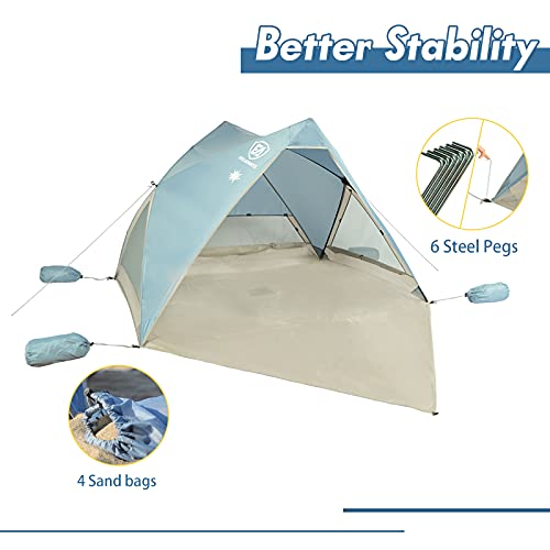 EVER ADVANCED Tienda de Playa UPF 50+ para 2-3 Personas, Tienda de Campaña Plegable Instantánea Portátil, Carpas Abrir Cerrar Automáticamente Resistente al Agua, para Familia Pesca Jardín, Color Azul