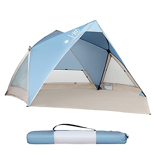 EVER ADVANCED Tienda de Playa UPF 50+ para 2-3 Personas, Tienda de Campaña Plegable Instantánea Portátil, Carpas Abrir Cerrar Automáticamente Resistente al Agua, para Familia Pesca Jardín, Color Azul