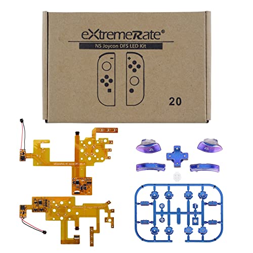 eXtremeRate DFS LED Botones Kit para Nintendo Switch Teclas de 7 Colores 9 Modos Control NS Joycon ABXY Gatillos Dirección Botones Luminosos para Joy-con Switch-No Incluye Joycon(De Azul a Violeta)