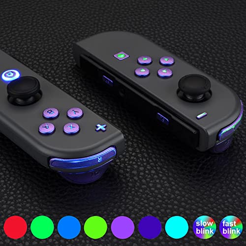 eXtremeRate DFS LED Botones Kit para Nintendo Switch Teclas de 7 Colores 9 Modos Control NS Joycon ABXY Gatillos Dirección Botones Luminosos para Joy-con Switch-No Incluye Joycon(De Azul a Violeta)