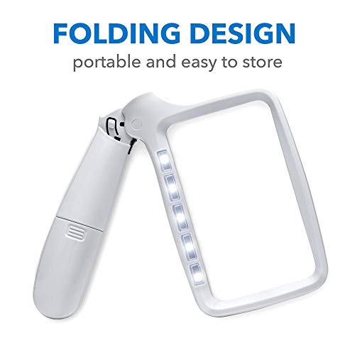 Fancii Lupa Grande con Luces LED Regulables para Leer Libros, Lente de Aumento 2x - Lupa de Mano Rectangular Plegable para Periódicos, Mapas y Personas Mayores