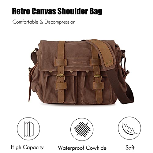 FANDARE Nuevo Bolso de Bandolera Lona Bolsa Mensajero Bolso de Hombro Bolsos Cruzados para 14 Pulgadas Laptop Maletín Hombre Mujer Crossbody Bag para Conmutar Trabajo Viaje Escuela Profesor Marrón