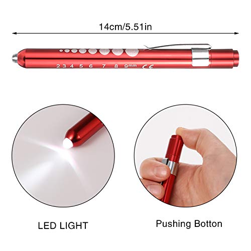 fanshiontide 3Piezas Linterna de Bolígrafo de Diagnóstico Médico LED, Luz de Pluma Médica Reutilizable Con Medidor de Pupila luz Blanca Cálida,Linterna Enfermera con Clip de Bolsillo,Rojo,Morado,Verde