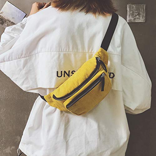 FENICAL riñonera de Pana Bolsa de Cintura Bolso con Cremallera en el Pecho Honda Viajes Mochilas para niña Mujer Damas - Amarillo