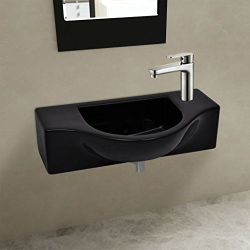 Festnight- Lavabo De Cerámica con Agujero para Grifo Negro 450 x 250 x 120 mm