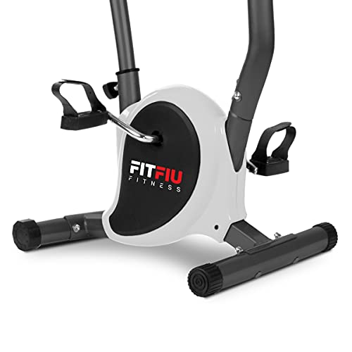 FITFIU Fitness BEST-100 - Bicicleta Estática ultracompacta con disco inercia 5kg, regulable en 8 niveles, pantalla LCD, pedales con correas fijación, peso máx 100 kg, color Gris