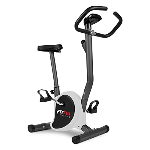 FITFIU Fitness BEST-100 - Bicicleta Estática ultracompacta con disco inercia 5kg, regulable en 8 niveles, pantalla LCD, pedales con correas fijación, peso máx 100 kg, color Gris