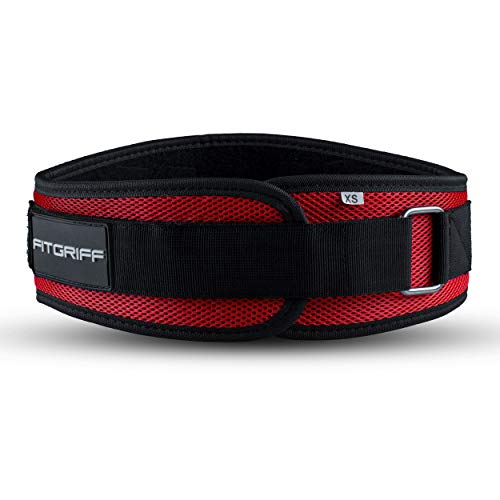 Fitgriff® Cinturón Gym V1 - Cinturon Gimnasio, Musculación, Halterofilia, Crossfit, Levantamiento Pesas, Fitness - Mujeres y Hombres - Red Medium