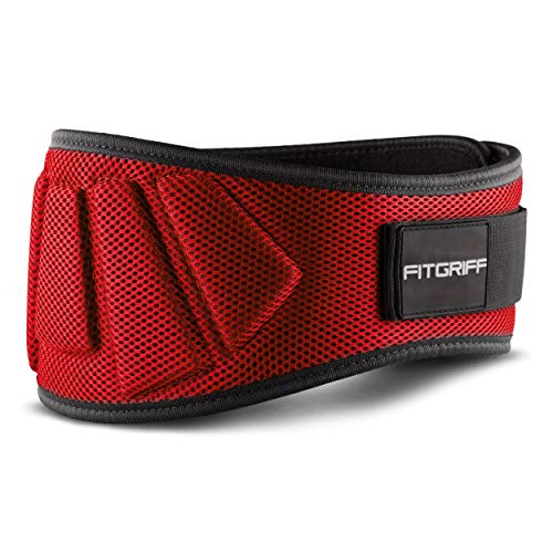 Fitgriff® Cinturón Gym V1 - Cinturon Gimnasio, Musculación, Halterofilia, Crossfit, Levantamiento Pesas, Fitness - Mujeres y Hombres - Red Medium