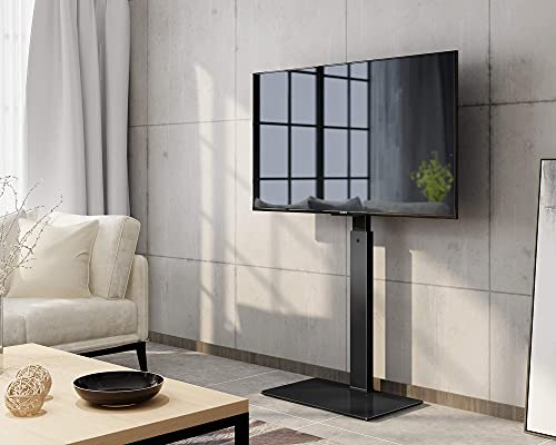 FITUEYES Soporte de Suelo para TV de 27 a 55 Pulgadas hasta 40kg Giratorio 60 Grados Altura Ajustable Soporte de Televisión LED LCD Plasma Curva Plana con Base de Vidrio Templado Máx. VESA 400x400 mm