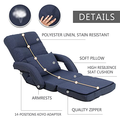 FLOGUOOR Sillon Lectura 3-en-1 Plegable, Silla de Piso Ajustable en 14 Posiciones, Sofa Suelo con Respaldo para Dormir Solo, Silla de Suelo Plegable (Dark Blue) 8808