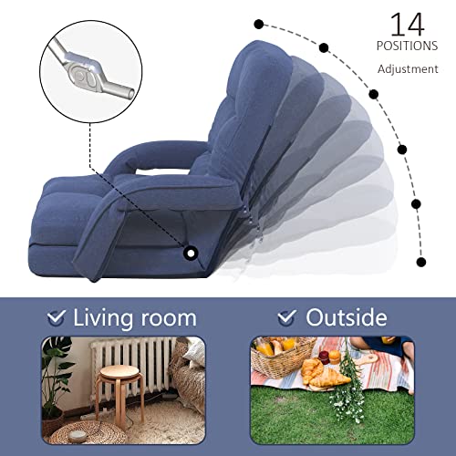 FLOGUOOR Sillon Lectura 3-en-1 Plegable, Silla de Piso Ajustable en 14 Posiciones, Sofa Suelo con Respaldo para Dormir Solo, Silla de Suelo Plegable (Dark Blue) 8808