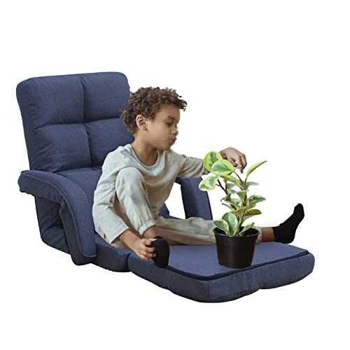 FLOGUOOR Sillon Lectura 3-en-1 Plegable, Silla de Piso Ajustable en 14 Posiciones, Sofa Suelo con Respaldo para Dormir Solo, Silla de Suelo Plegable (Dark Blue) 8808