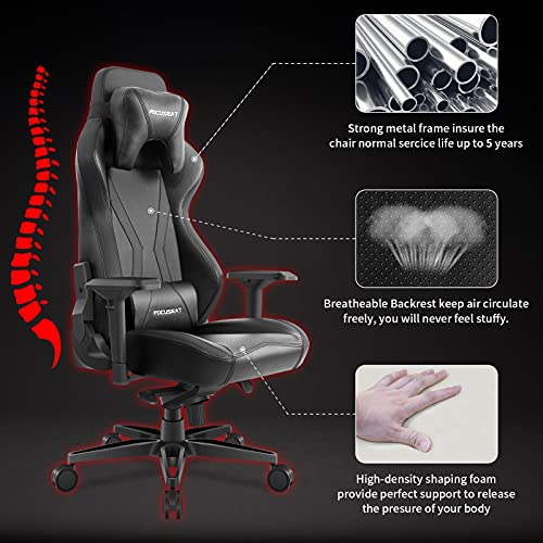 Focuseat Silla ergonómica de Oficina para Juegos, Grande y Alta, Silla para computadora de Carreras con Respaldo Alto, reposacabezas y Soporte Lumbar, Silla de Escritorio Grande para PC para Adultos