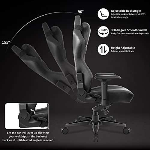 Focuseat Silla ergonómica de Oficina para Juegos, Grande y Alta, Silla para computadora de Carreras con Respaldo Alto, reposacabezas y Soporte Lumbar, Silla de Escritorio Grande para PC para Adultos