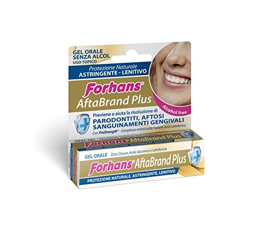 Forhans, Gel Oral Aftabrand Plus, previene la afte, los periodontitis y los sangrado genitales, zinc cloruro, ácido hialurónico y Lattoferrina, sin alcohol, 10 ml